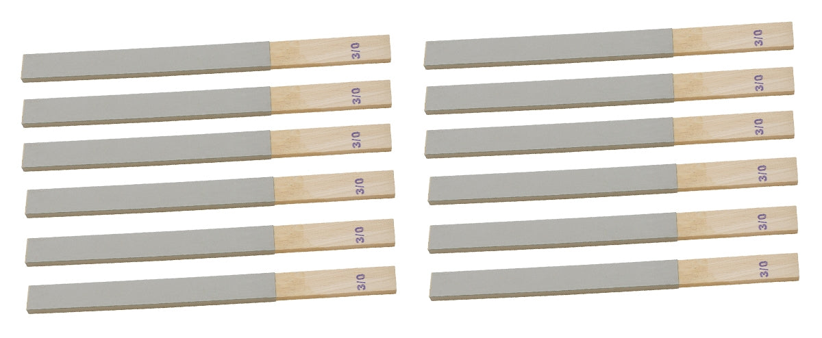 12 pack 3/0 emery sanding sticks for fine metal finishing with wood handles, 11 inch long