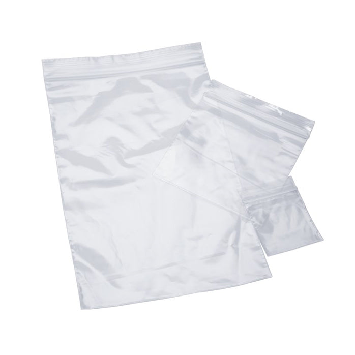 Pack of 100 clear 1-1/2 x 2 inch poly reclosable plastic bags with secure self-locking seal for small item storage