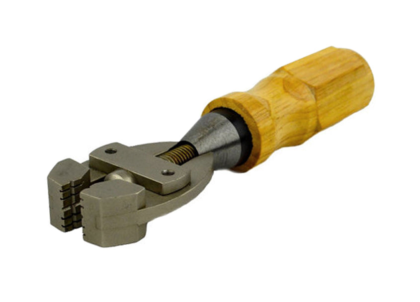 Lowell Pattern wire working hand vise drawtongs with wooden handle and dual grooves for jewelry shaping
