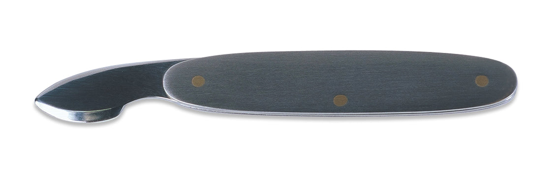 4-inch snap-back case opener knife with silver tempered blade and hard plastic handle