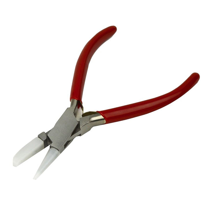 4-3/4 inch nylon round and flat nose bow adjustment pliers with red handles for precise jewelry work
