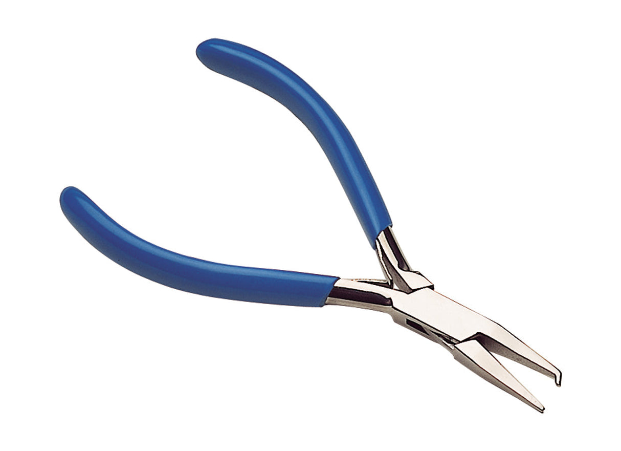 5-inch Perfect Set Pliers with angled jaw and blue ergonomic handles for precise prong setting in jewelry making