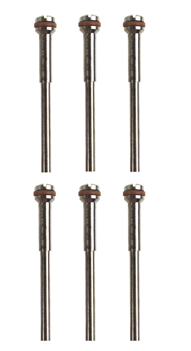 6-pack small wheel mandrels with 3/32 inch shank for 1/16 inch polishing discs, ideal for detailed rotary tool polishing.