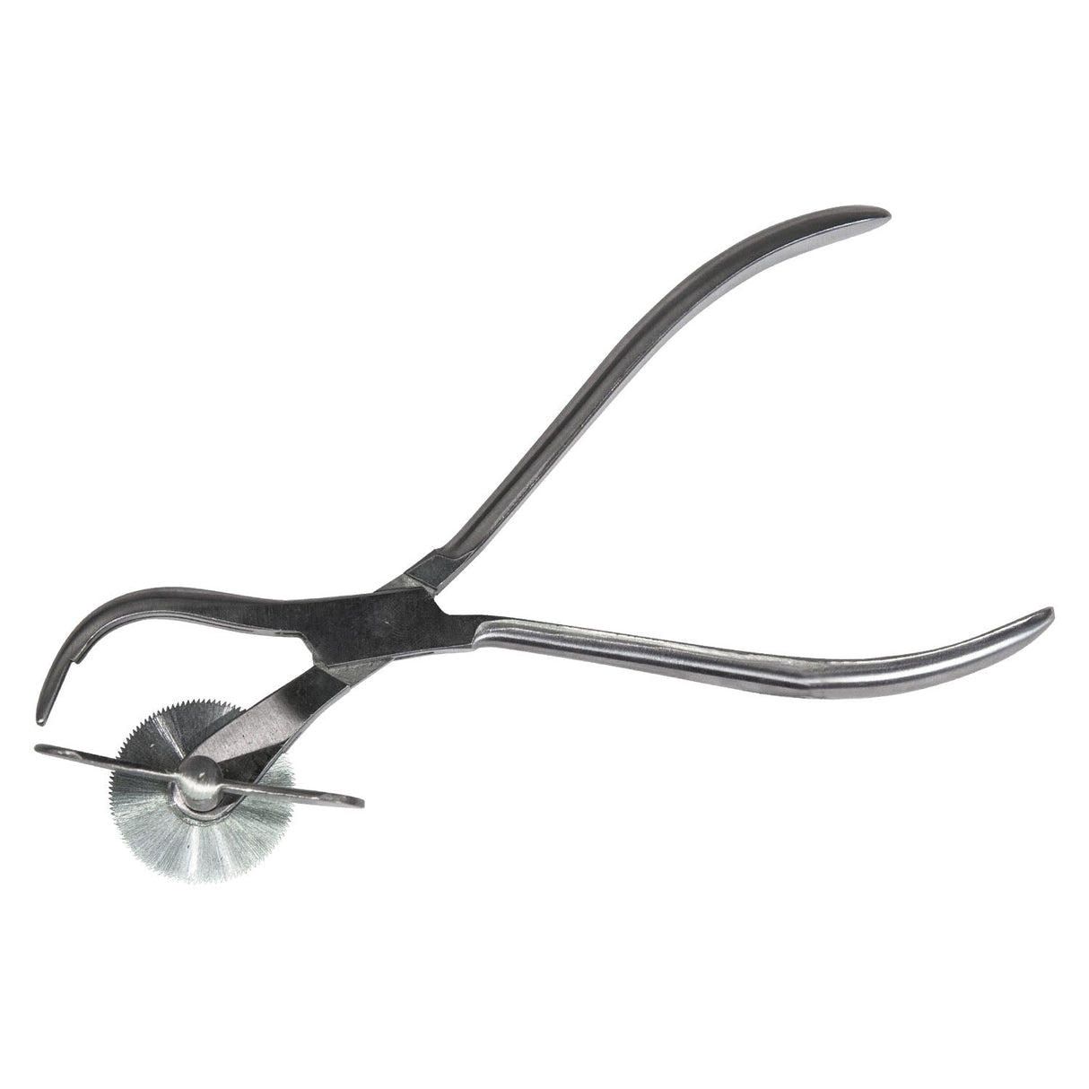 Large stainless steel ring cutting pliers with ergonomic curved handles and large turning cutting blade for precise jewelry making cuts