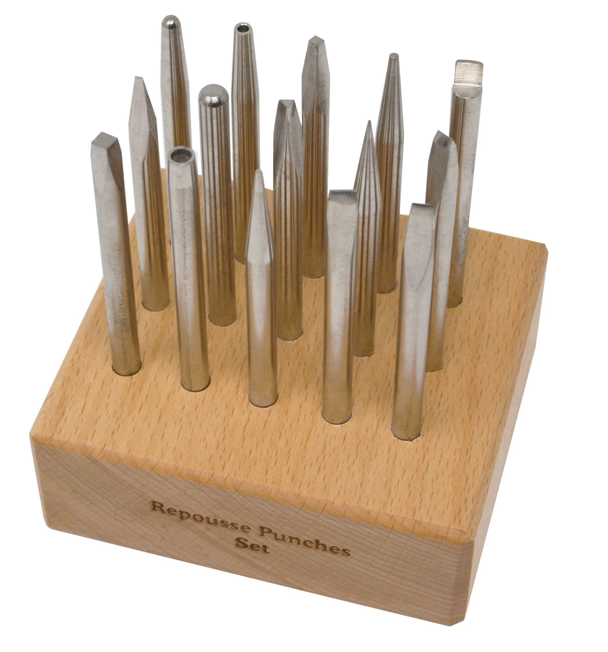 15-piece repouss?? punch set with metal punches and wooden holder for jewelry making and metalworking embossing designs