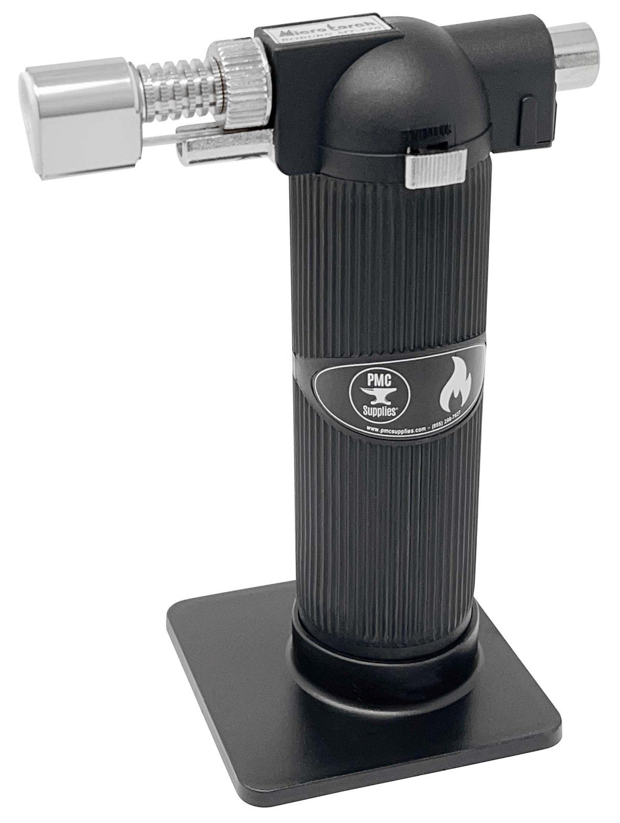 Compact black butane micro melting torch with push-button ignition and adjustable flame for precise heat tasks