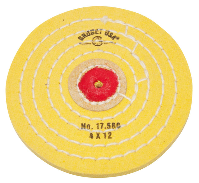 Knife-edge stitched yellow Chemkote muslin buff 4 inch 12 ply polishing pad