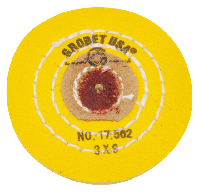 Knife-edge stitched yellow chemkote muslin buff 3 inch 9 ply for polishing and scratch removal