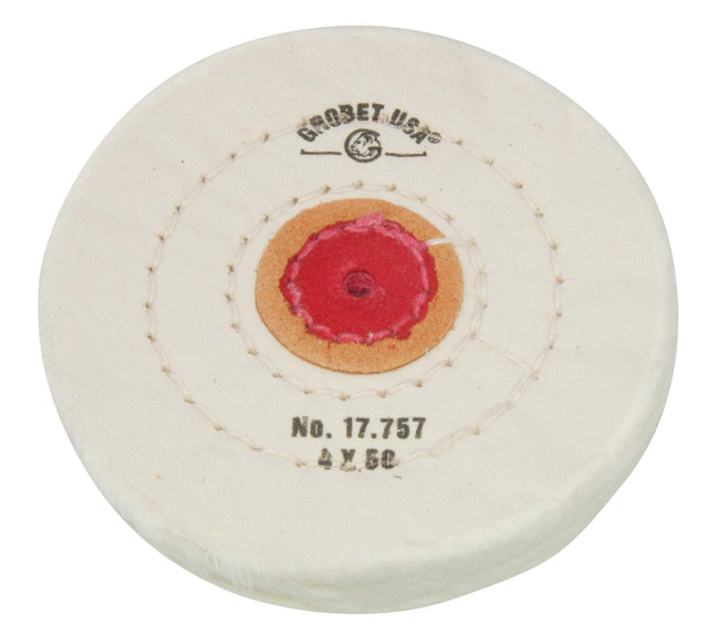 Finex Muslin Buff 4" stitched polishing wheel with leather center for high finish