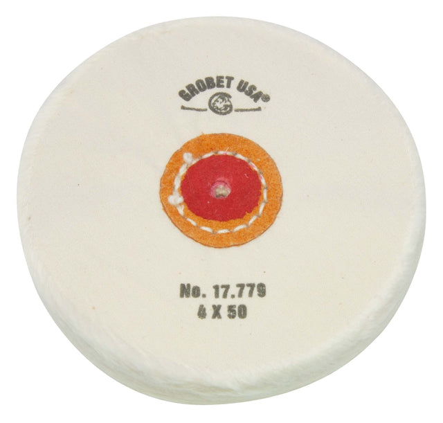Finex Muslin Buff 4-inch 50 ply loose type polishing wheel with leather center and single row stitching