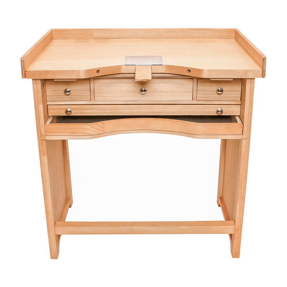 Standard Signature Jewelers Workbench with finished hardwood and recessed metal plate for precise jewelry making tasks
