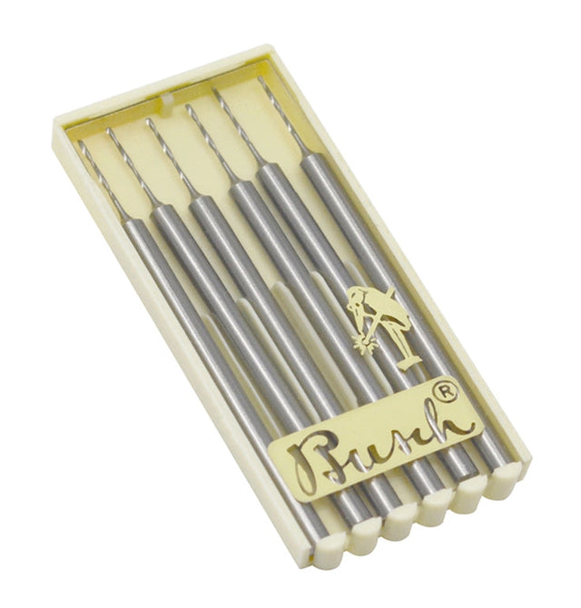 6-pack Busch twist drills 1.70 mm diameter with 3/32" shanks for precise micro-drilling in jewelry, watchmaking, and dental work
