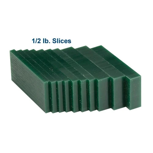 Cera para tallar de color verde oscuro, dura, en rebanadas de 1/2 libra