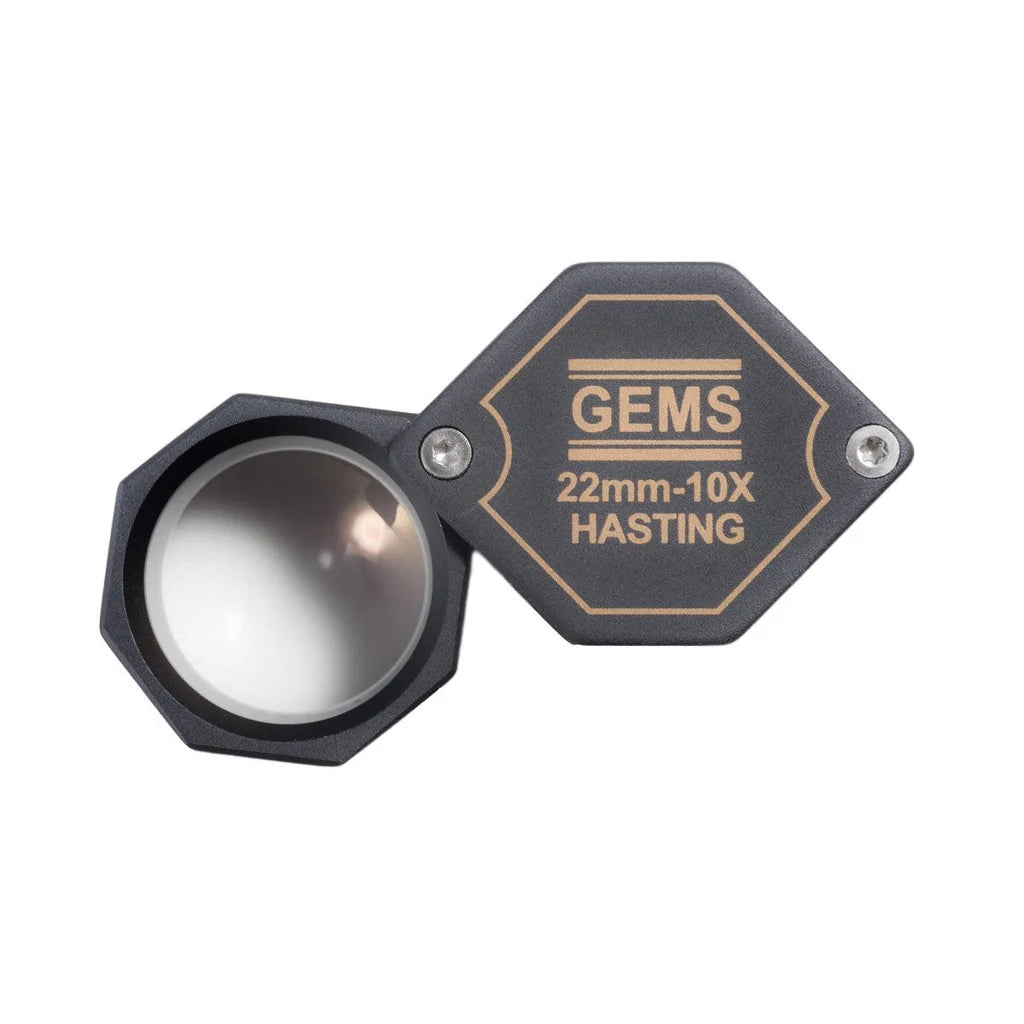 LUPA HEXAGONAL PARA GEMAS, TRIPLETE, NEGRA, 10X - 22 MM, ACROMÁTICA * USA USA