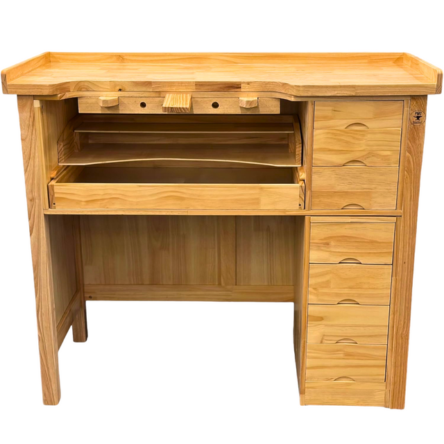 7 Drawer Deluxe solid wooden jeweler's work bench with sturdy legs and ample drawers for jewelry making