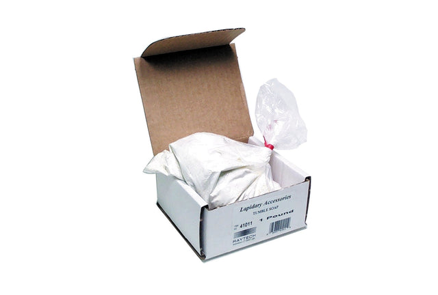 Tumble Soap 1Lb bag open in cardboard box for metal finishing and burnishing