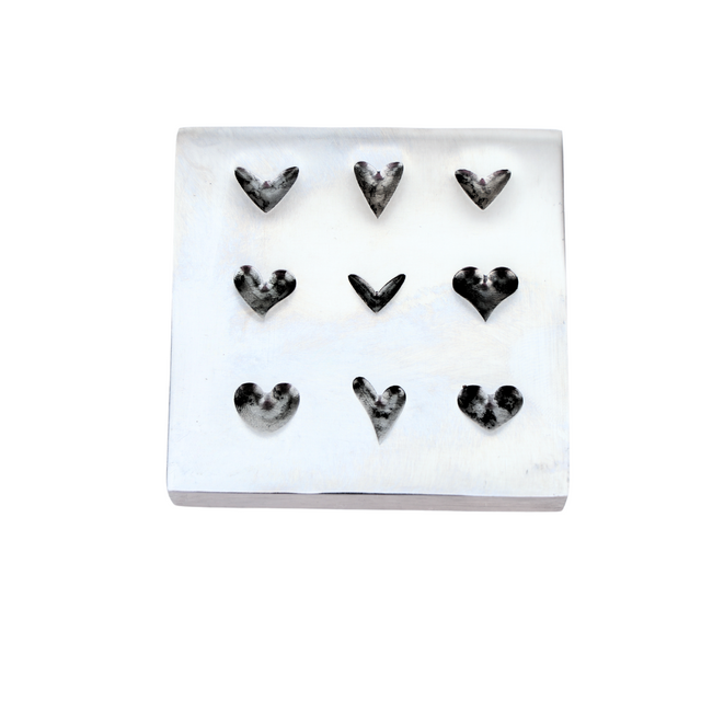Heart-shaped impression dies shot plate with 9 unique heart designs for metal stamping and jewelry making
