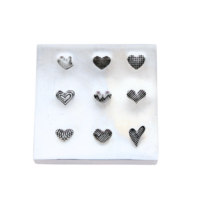Shot Plate 9 Textured Heart Impressions Dies steel jewelry stamping tool with 9 heart designs