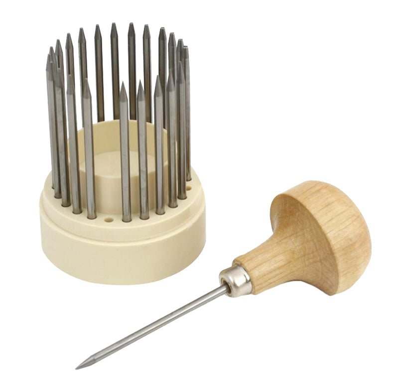23-piece beading tool set with hardened steel needles and ergonomic hardwood handle for jewelry making and beadwork