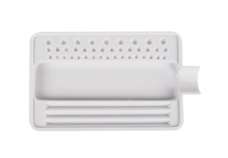 White 4 x 2-1/2 inch bead sorting tray with grooves and round indentations for organizing jewelry-making supplies