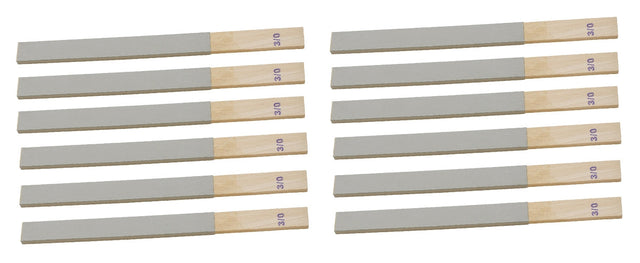 12 pack 3/0 emery sanding sticks for fine metal finishing with wood handles, 11 inch long