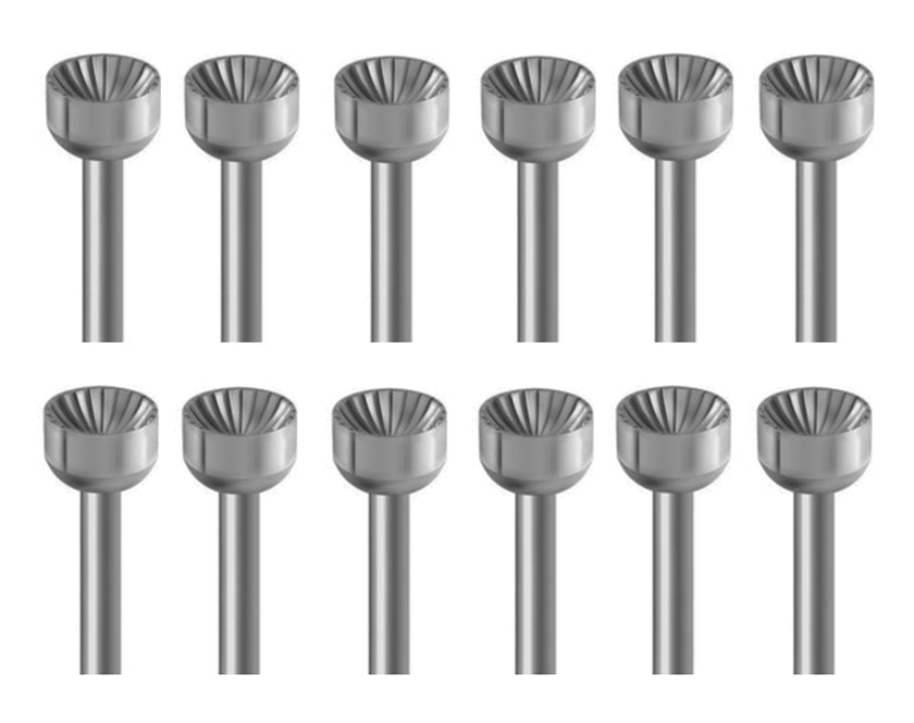 12-piece dental cup bur set made of Swiss-milled Vanadium steel for precise contouring and smoothing