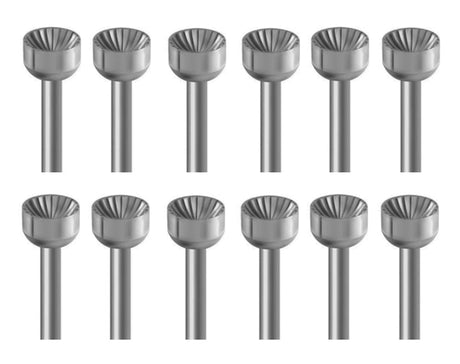 12-piece dental cup bur set made of Swiss-milled Vanadium steel for precise contouring and smoothing