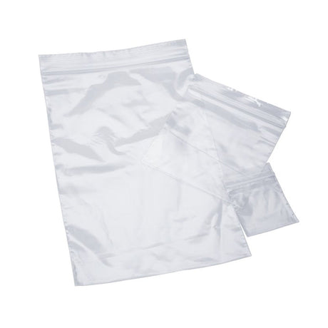 Pack of 100 clear 1-1/2 x 2 inch poly reclosable plastic bags with secure self-locking seal for small item storage