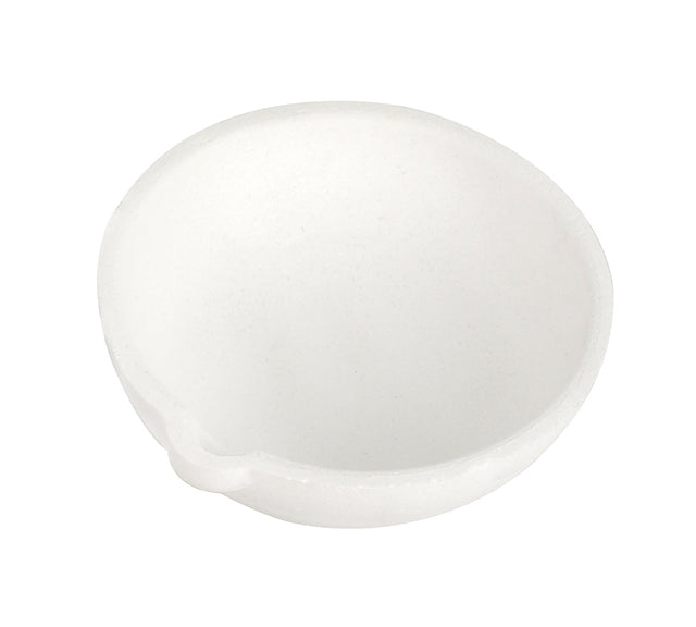 250 gram ceramic alumina crucible dish with tapered sides and pour spout for high-temperature metal melting