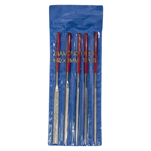 5-piece 5-1/2 inch diamond needle set with medium grit diamond electroplated files for metal shaping and jewelry making