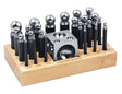 BenchPro 26-piece steel dapping doming punch block set with wooden base and various sized punches from 2.3 mm to 25 mm for jewelry making