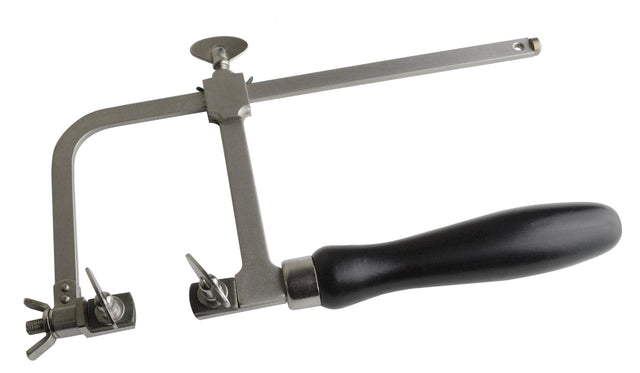 3-inch German-style economy saw frame with tension screw and black wooden handle for precision cutting