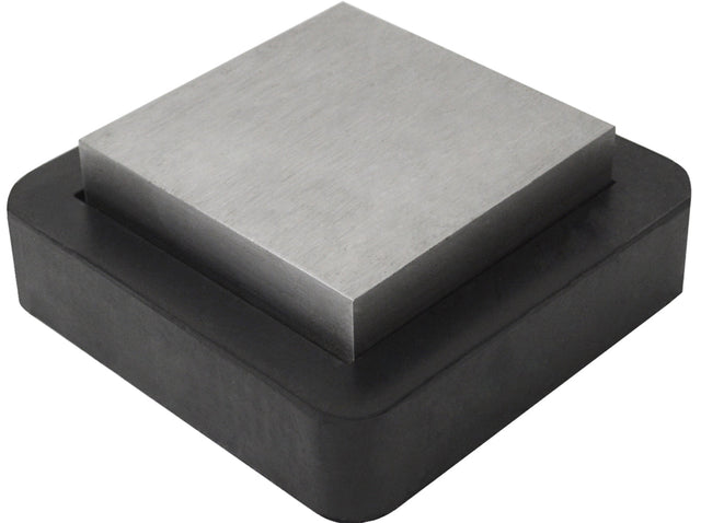 3-inch steel bench block with 4-inch shock-absorbing rubber base for jewelry making and metal forming