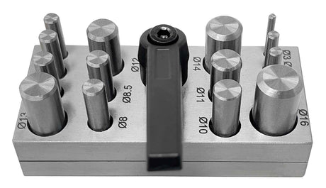14-piece Circle and Round Locking Disc Cutter Set with steel discs for precise metal cutting from 1/8" to 5/8" sizes