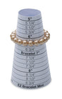 Travel-sized EZ Bracelet Gauge tool with pearl bracelet on size measurement cone