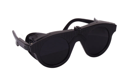 Black #10 Platinum welding glasses with wrap-around design and adjustable frames for secure fit, made in Germany