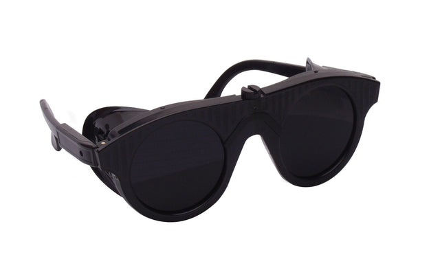 Black #10 Platinum welding glasses with wrap-around design and adjustable frames for secure fit, made in Germany