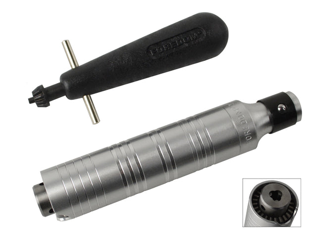 Silver Foredom Handpiece H.30 with 0 to 5/32" chuck and key wrench for finishing, grinding, and polishing tasks