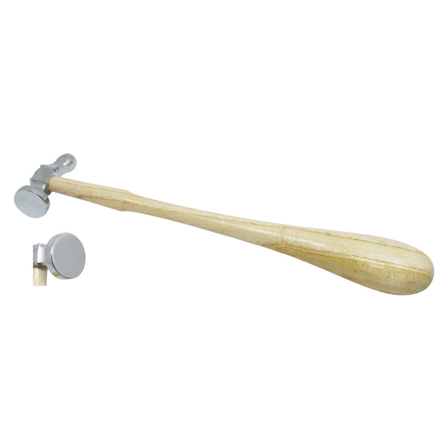 1-inch flat face German-style chasing hammer with polished steel head and hardwood handle for metalworking