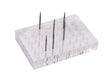 Clear Acrylic Benchtop Bur Organizer with 40 holes for drills and burs, compact durable lucite stand for 3/32" shank tools