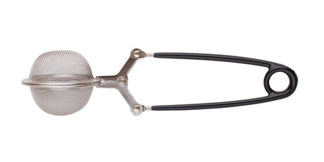 Small parts holding basket with fine stainless steel mesh and black plastic handle for ultrasonic and steam cleaning