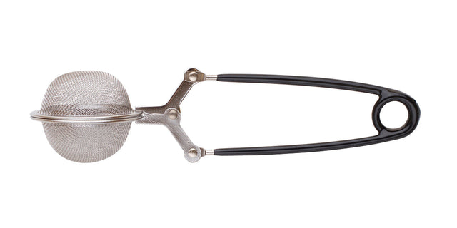 Small parts holding basket with fine stainless steel mesh and black plastic handle for ultrasonic and steam cleaning