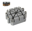 Gray synthetic plastic watch bracelet pin link adjustment holder tool with multiple slots for secure pin removal and link resizing.