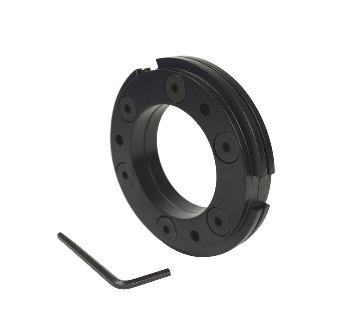 3-1/2 inch diameter black aluminum bracelet holder with hex wrench for jewelry workholding