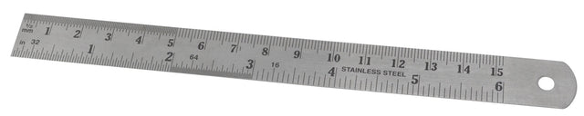6 inch stainless steel ruler with measurement conversions and hanging hole