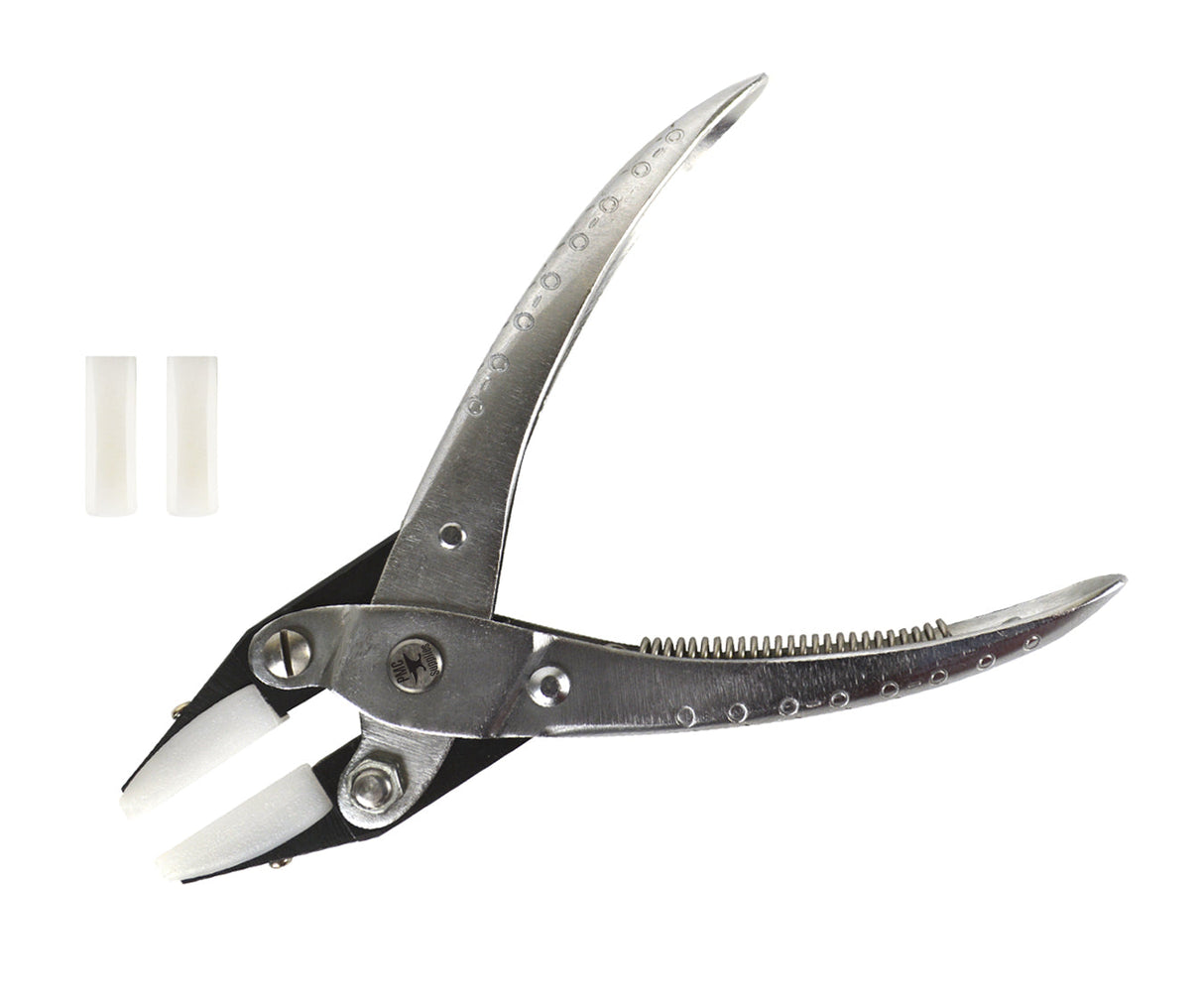 Parallel-action pliers with removable nylon jaws for jewelry making and delicate metalwork