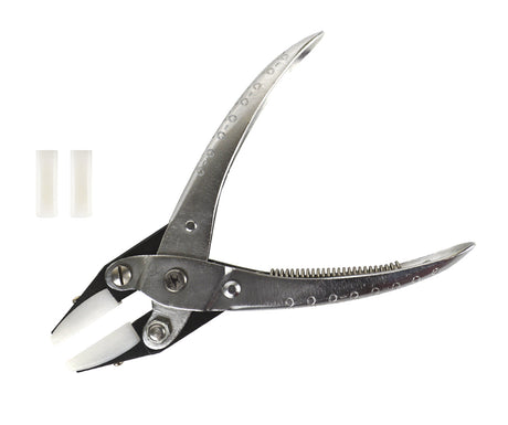 Parallel-action pliers with removable nylon jaws for jewelry making and delicate metalwork