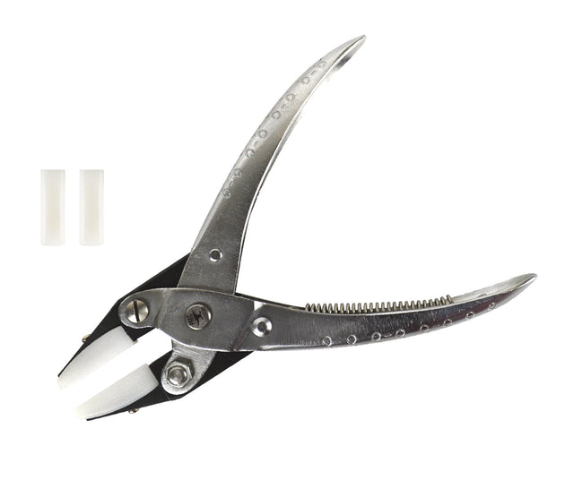 Parallel-action pliers with removable nylon jaws for jewelry making and delicate metalwork