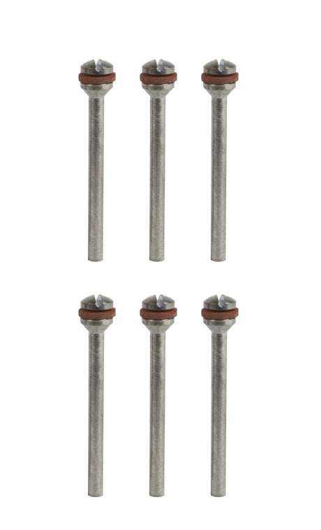 Set of 6 stainless steel polishing mandrels with reinforced screws and 3/32" shanks for precision abrasive work