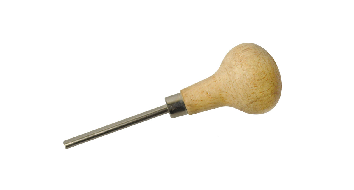 Grooved Prong Pusher jewelry tool with wooden handle and steel tip for precise stone setting and tightening prongs.